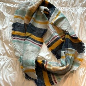 Infinity scarf soft fringe blue yellow navy red thick